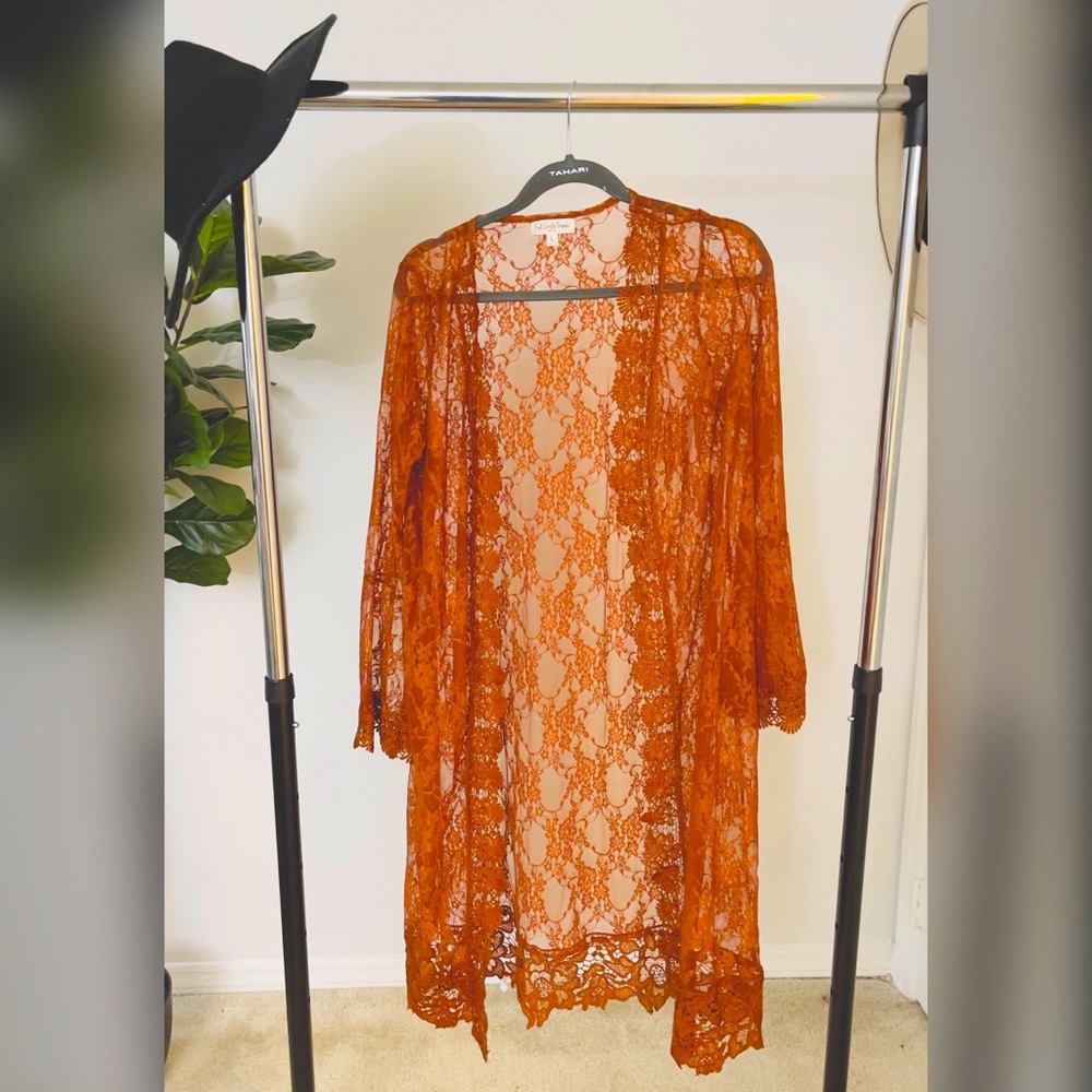 Rust Bell Sleeve Lace Kimono
